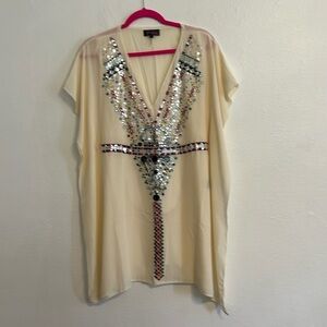 Hale Bob Size S 60’s Embroidery Mirrors Silk Sheer Kimono Chinch Waist Hippie